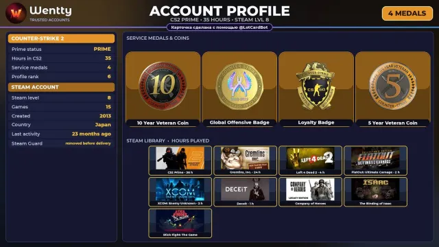 🔥 [CS2 PRIME] +4 RARE MEDALS: 10 YEARS · GO · LOYALTY — 2013 | +8 GAMES | FULL ACCESS #48CY4B, Sale, Inventory empty, PRIME available