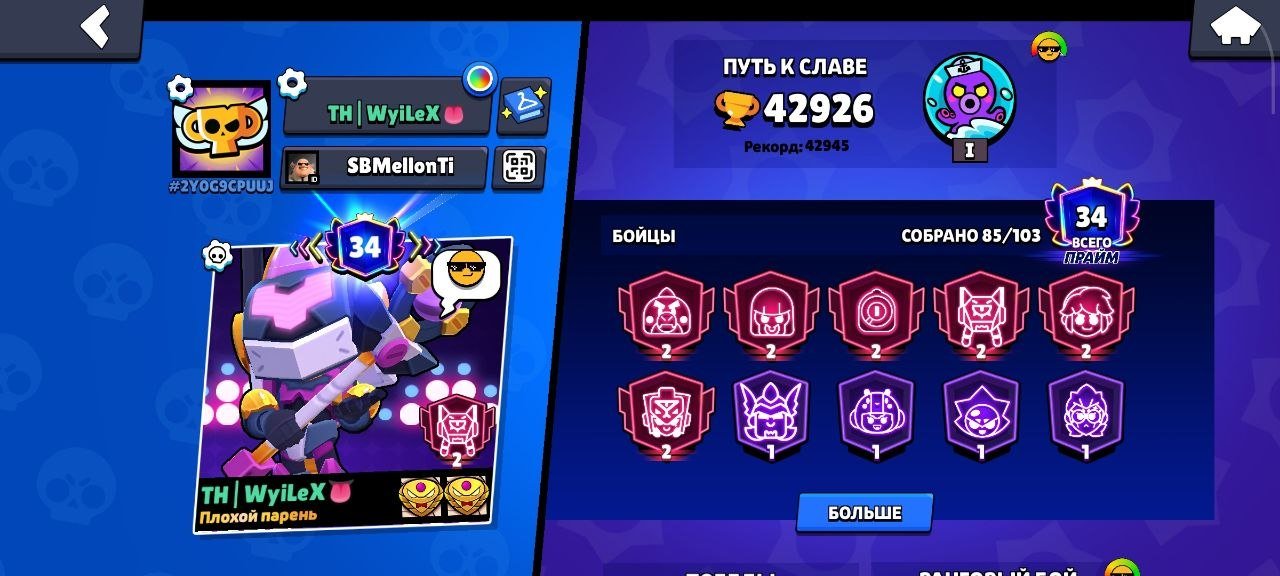 Top Brawl Stars + Clash Royale Account, trophies 42926, brawlers 85, primes 34