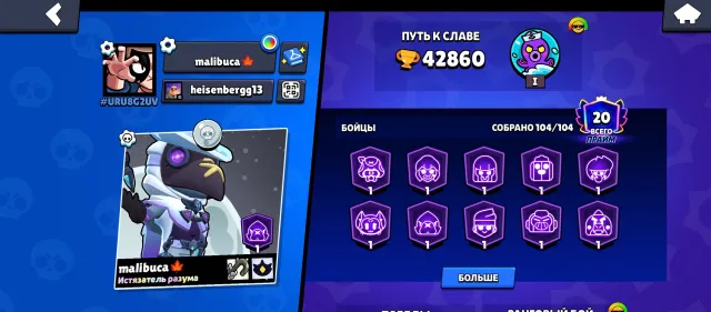 Top account, 80k coins, ideal for playing ranked battles, trophies 42860, brawlers 104, primes 20