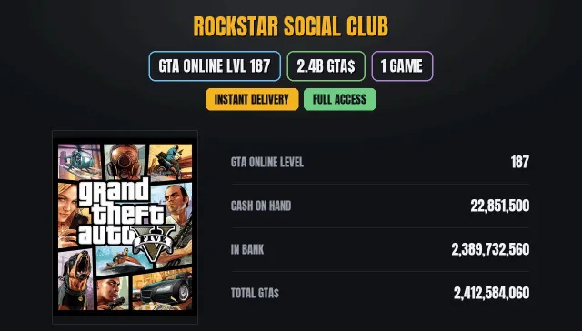 【SOCIAL CLUB】 🎮 【GTA ONLINE】 💠 【2.4B PURE CASH GTA$】 💎 【1 игр】 🎯 Grand Theft Auto V, Продажа