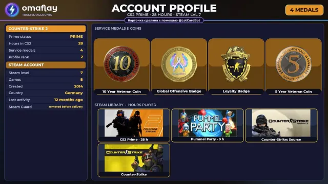 ⚡ CS2 PRIME ⚡ +4 RARE MEDALS: 10 YEARS · GO · LOYALTY • 2014 • +3 GAMES • FULL ACCESS #4BOY37, Sale, Inventory empty, PRIME available