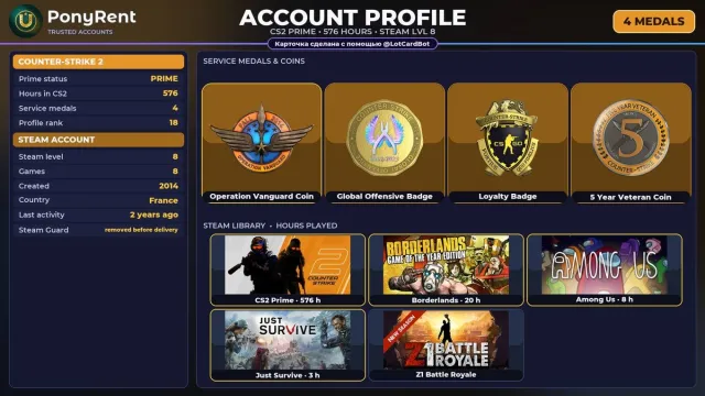 🦄 【CS2 PRIME】 🌸 +4 RARE MEDALS: AVANGARD · GO 🌸 2014 | +3 GAMES | FULL ACCESS #34C0D2, Sale, Inventory empty, PRIME available