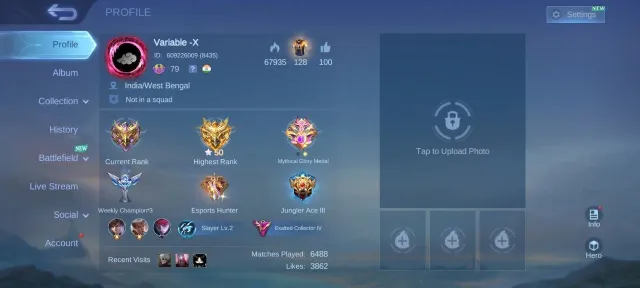 💜1100 Fragments Magic Battle💜KOF Gossen, Legend Valir, Transformer Borg, LuckyBox-Fanny-Hayabusa💜, Sale, Rank: Mythic, Level: 79, Win Rate: 50%, Heroes: 133, Skins: 384