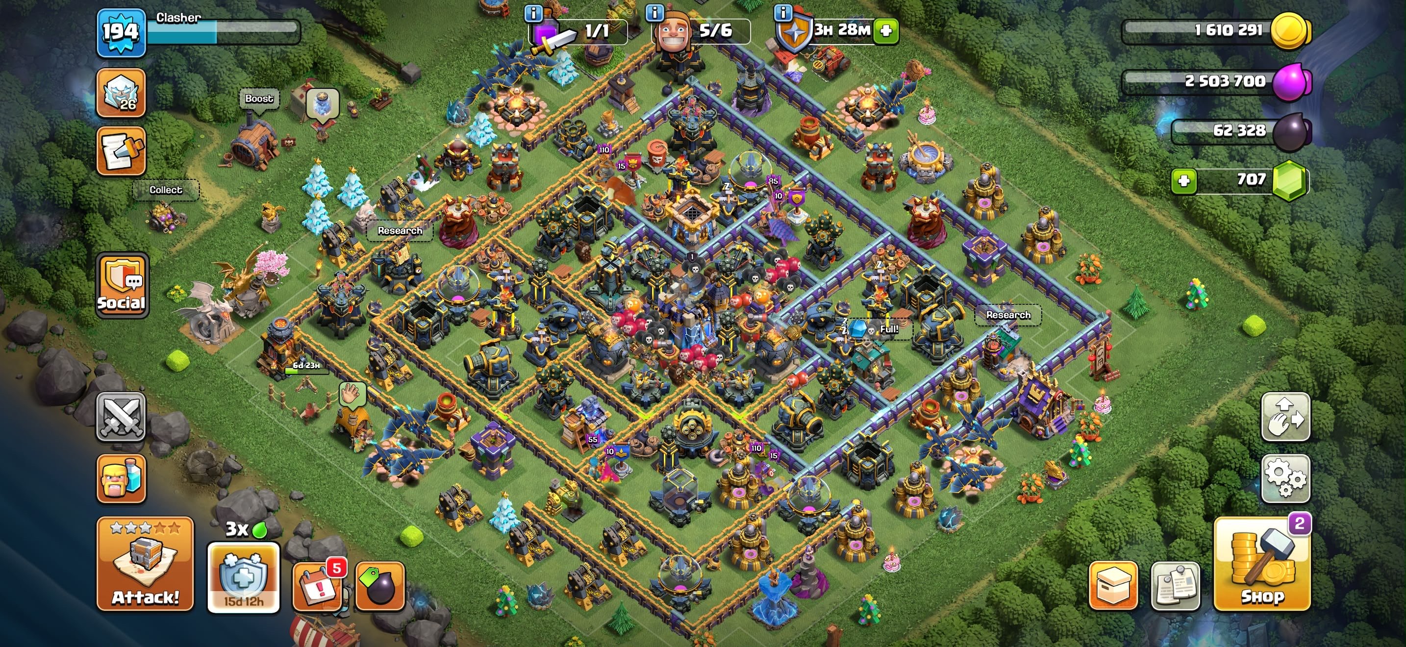 ▣ TH 18 High Heroes ▣ Heroes 101-100-57-57-25 ▣ 8x Epic equipment (3x Max Level 27, 18 TH Main Village, 10 TH Builder