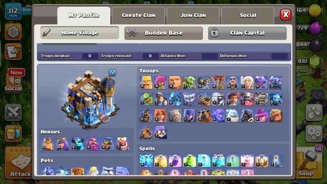 18 TH🏰4881 GEMS💎6 EPIC ITEMS🩸5 BUILDERS💯FREE NAME CHANGE🔥112 LVL🚀HEROES 23-26-8-11-6🛡️, 18 TH Home Village, 10 TH Builder