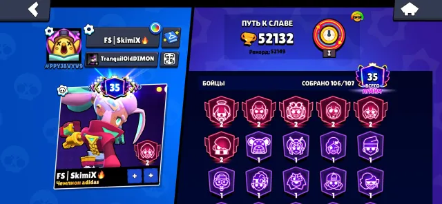 🏆 Top Brawl Stars Account — 53K trophies, 102 fighters, 35 PRIME skins Urgently going under the hammer!