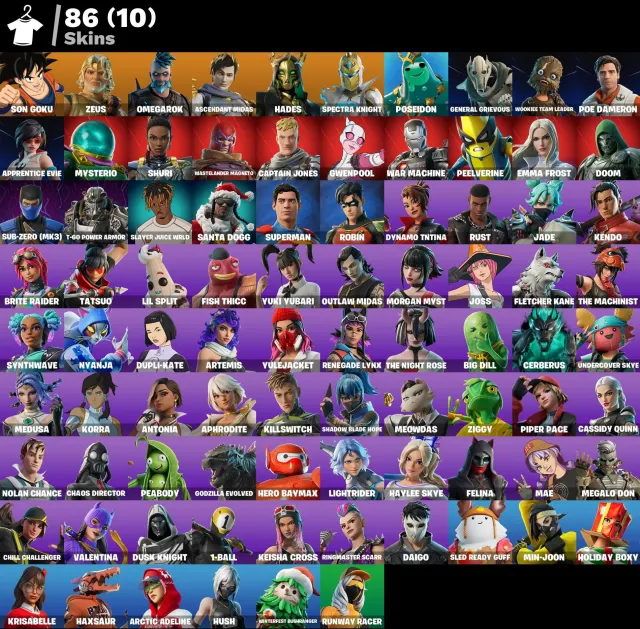 👕 86 skins 🎮 2414 Level 💰 200 V-bucks 💰 Son Goku | Zeus | Omegarok | Ascendant Midas | Hades | Selling, skins 86