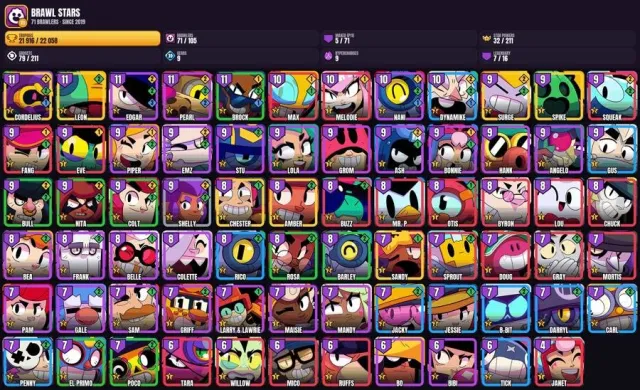 71 brawlers 🎮 78 OLD OG skins 💠 5 maxed 🎯 9 hyper 💠 21.9K, 21916 trophies, 71 brawlers