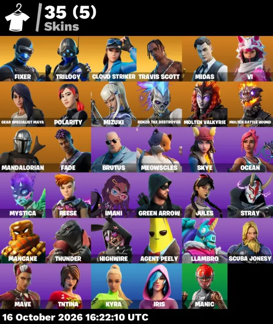 🔥 【FORTNITE】 💚 Travis Scott, Midas, Fixer, Trilogy 💚 35 skór | 711 lvl | 100 V-Bucks, Sprzedaż, skór 35
