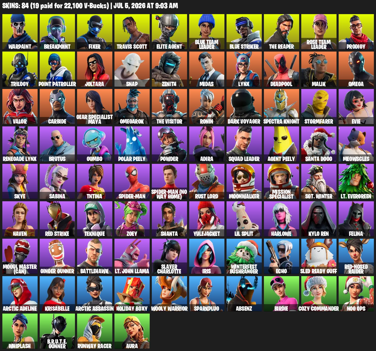 WARRANTY 🟨⬛️FULL ACCESSBASED ON Travis Scott + Take The L❗️PVE WITH V-Bucks farm❗️84 skins, Sale, skins 84