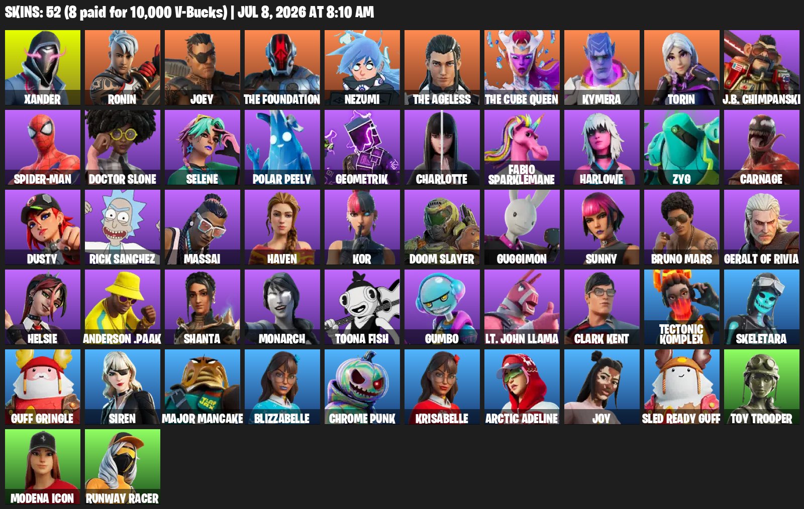💎💎💎 Fortnite Account 💎💎 52 Skins 💎💎 70 Pickaxes 💎💎 66 Emotes 💎💎 58 Gliders 💎💎💎, Sale, skins 52