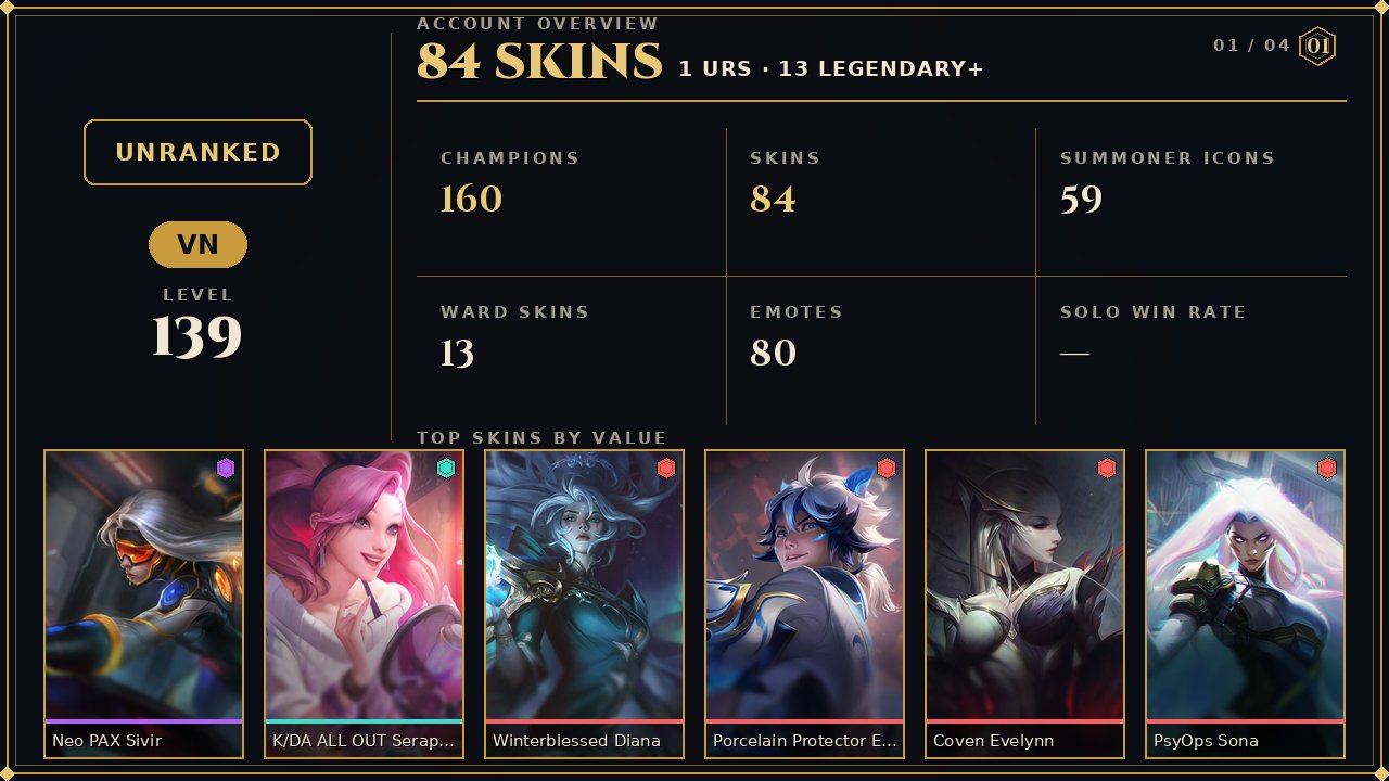 🌸84 skins + 160 champions🎀3490 BE🎀Neo PAX Sivir🎀K/DA ALL OUT Seraphine Indie, Sale, champions 160, skins 84, Unranked