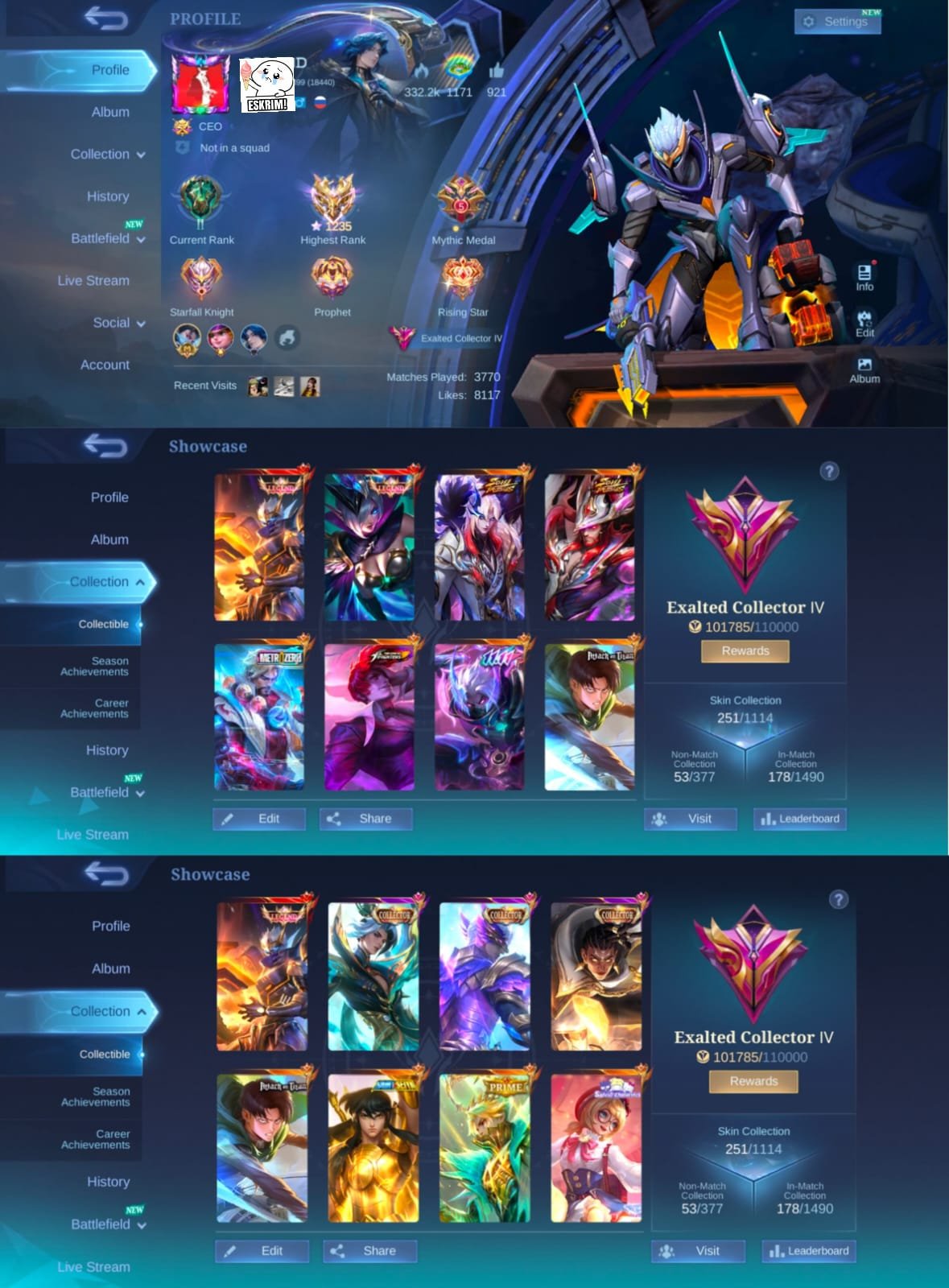 🆔✅ 1200 Stars 65+WR | Lega Granger, Miya | Collector Ling, Gosen, Brody, Sale, Rank: Epic, Level: 35, Winrate: 66%, Heroes: 130, Skins: 251