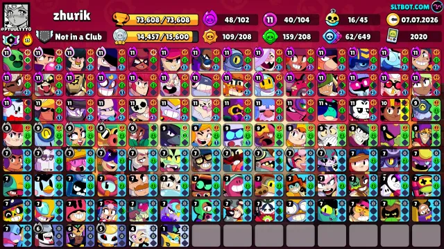 🟢❇️✅🏆73,600🏆💚280 SKINS💚🔥40 11 HP🔥82🟣17🔴5🟡5🔮✅❇️🟢🚀AUTO DELIVERY🚀, trophies 73600, brawlers 104, primes 43