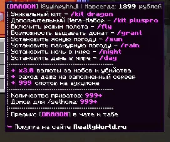 Reallyworld dragon, Продажа, Все данные по аккаунту