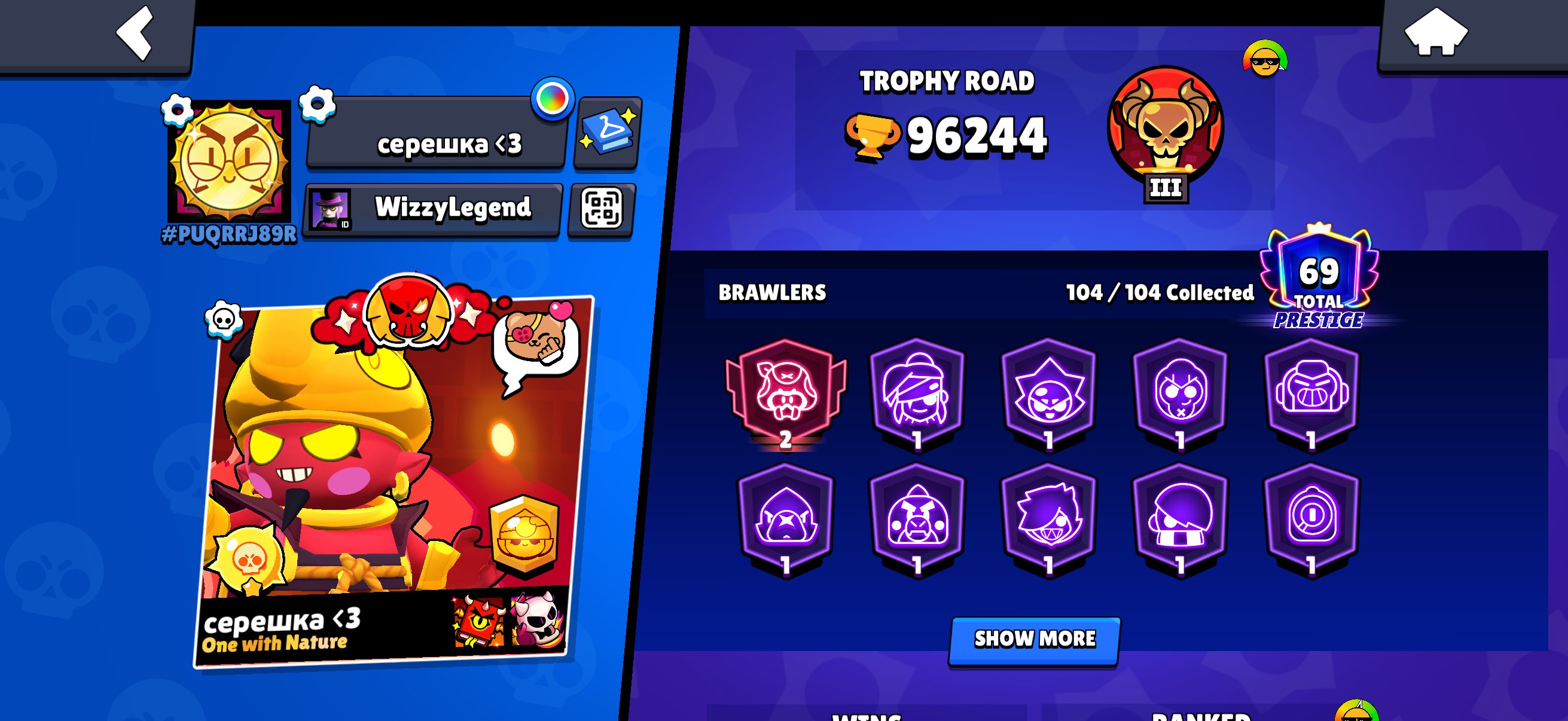 💙SALE OF A JUICY ACCOUNT IN BRAWL STARS WITH A CHANGE OF SUPERCELL MAIL💙, trophies 96480, brawlers 104, primes 69
