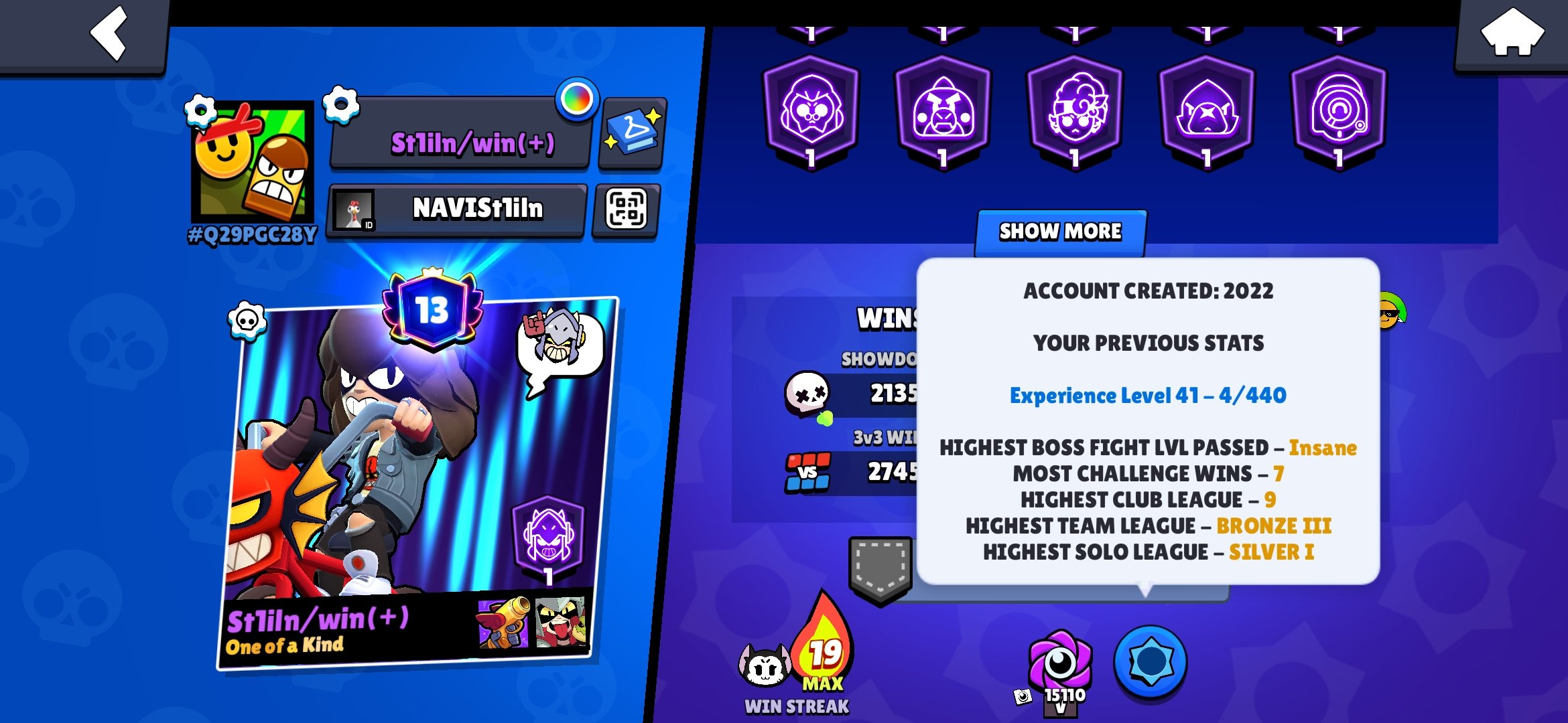 🏆32095🏆【🎴 99 FIGHTERS (13 LEG+KAJE+SIRIUS) 🎴】【😎 OLD ACC 2022😎】【⚡30-11 POWER (26 HYPER)⚡】【👑171 GEM👑】, trophies 32095, brawlers 99, primes 13
