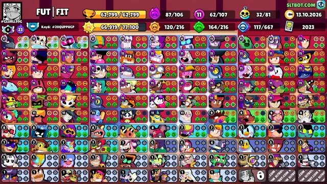 Account with imba leveling all brawlers available a few gems, 62799 trophies, 107 brawlers, 38 primes