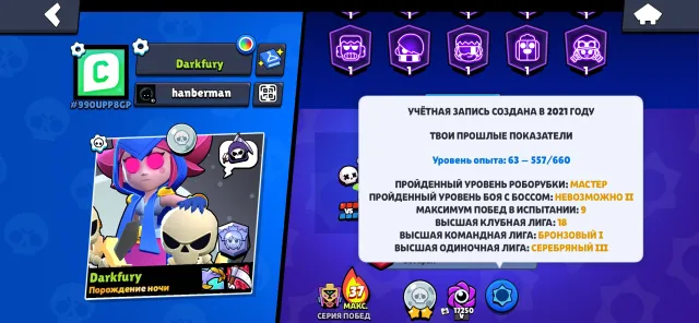 46k kybkov ,24prayma lynnaa clave top akk torg imeetca, trophies 47000, brawlers 104, primes 26