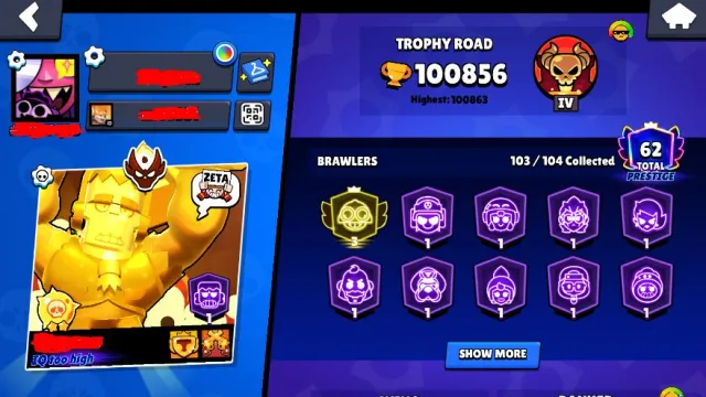 ⚜️3 PRESTIGE CARL🎫5 OLD BP⭐MASTER 2025⭐👤103/104👤🍒TRIXIE🍒🧸GOLDHAND🧸🧁KING LOU🧁⚔️90-11 LVL⚔️🎀333 SKINS🎀, trophies 100800, brawlers 103