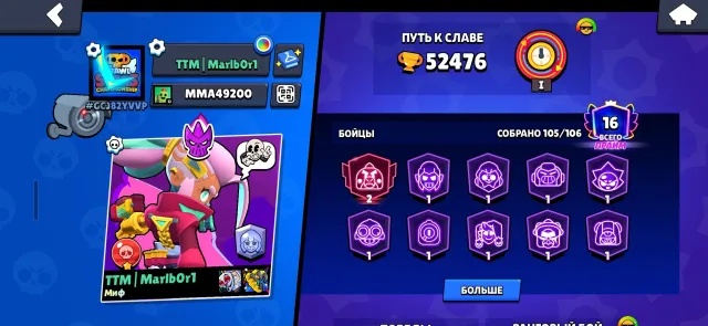 Selling a juicy account, 52476 trophies, 105 brawlers, 17 primes