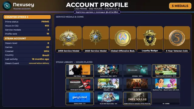 🚀 ⟦ CS2 PRIME ⟧ +5 RARE MEDALS: SERVICE 2018 ✦ 2014 ✦ +6 GAMES ✦ FULL ACCESS ✨ #48XFIS, Sale, Inventory empty, PRIME available