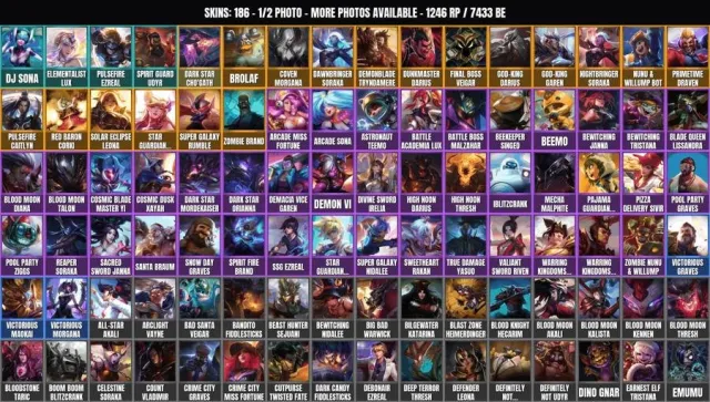 186 skins 🏆 155 champions 🎮 7400+ BE🔥Party Lee Sin🔥Miss Fortune from the Criminal City🔥Blood Moon, Sale, level 74, champions 155, skins 186, No rank