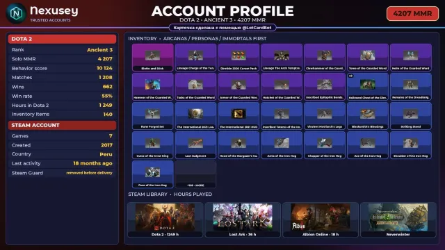 🚀 ⟦ DOTA 2 ⟧ Lord 3 · 4207 MMR ✦ 10124 Behavior ✦ FULL ACCESS ✨ #464X5W, Sale, 4207 MMR, 10124 behavior, 10124 politeness, 1208 matches, 1249 hours