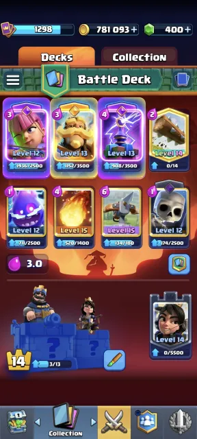 🏴☠️Crossbow 3.0🏴☠️, donation account, 62 emotes, 5 towers, 24 arena, 14 level, 9819 trophies, 121 cards, 20 legendaries, No