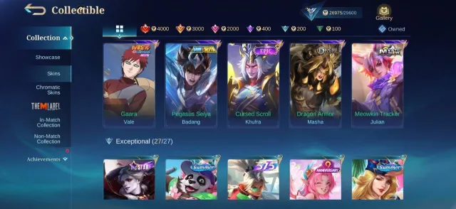 Dragon clint💥valentine fanny💥pace fanny💥epic harley💥gusion💥gara vale💥pegasus badang💥emblem, Продажа, Ранг: Епік, Уровень: 49, Процент побед: 56%, Герої: 100, Облики: 142