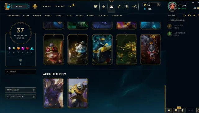 2019 Aged account Unranked, Sale, level 30, champions 20, skins 37, No rank