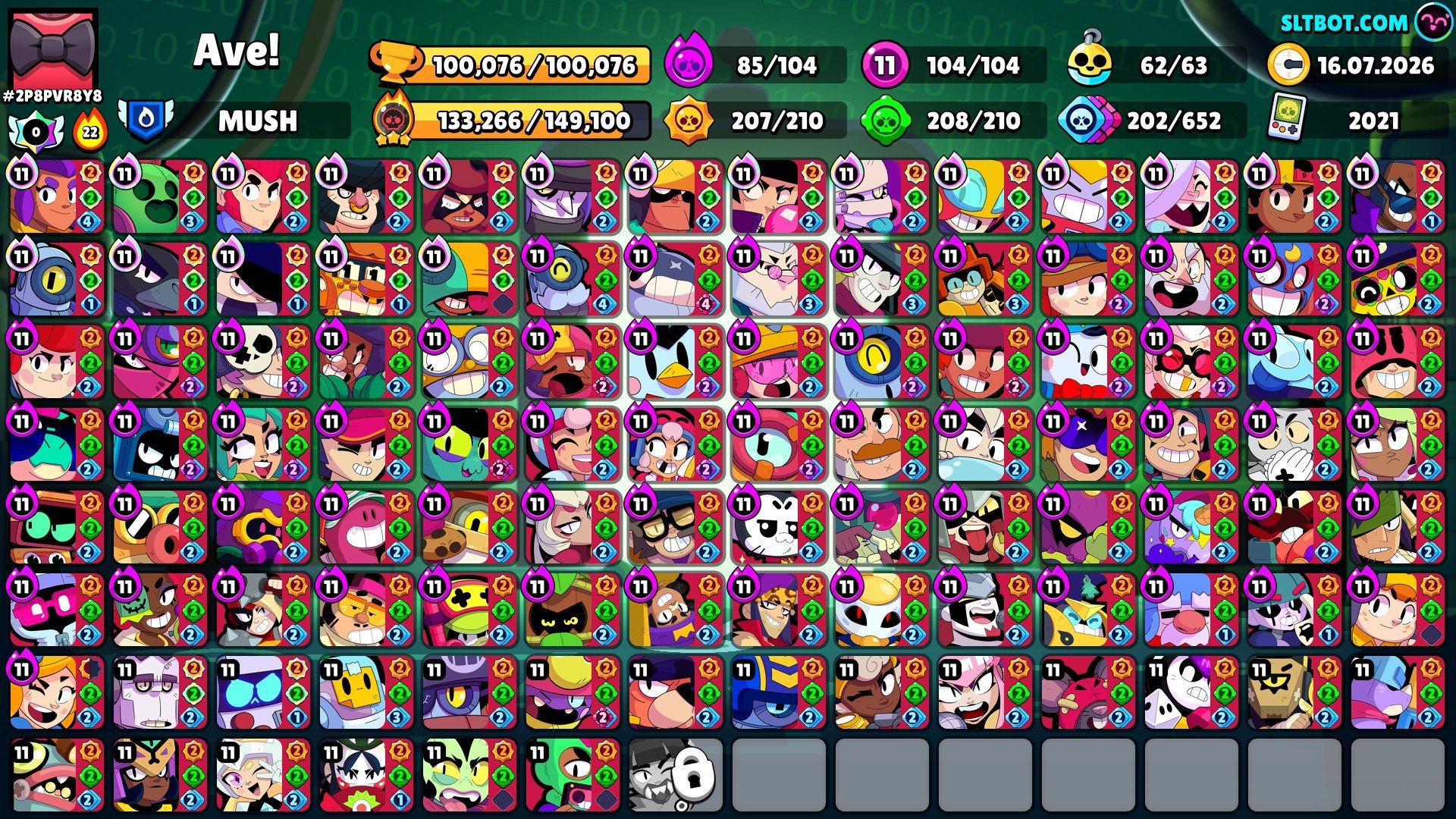 100K | 1800 GEMS, trophies 100000, brawlers 104, primes 83