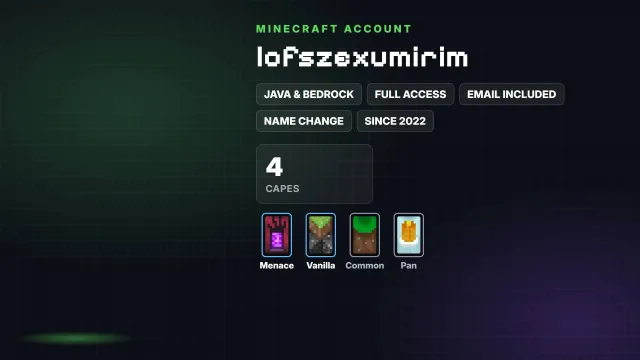 🦸 Capes (4): Menace, Vanilla, Common, Pan ✅ Java & Bedrock & full access, Sale, All account data