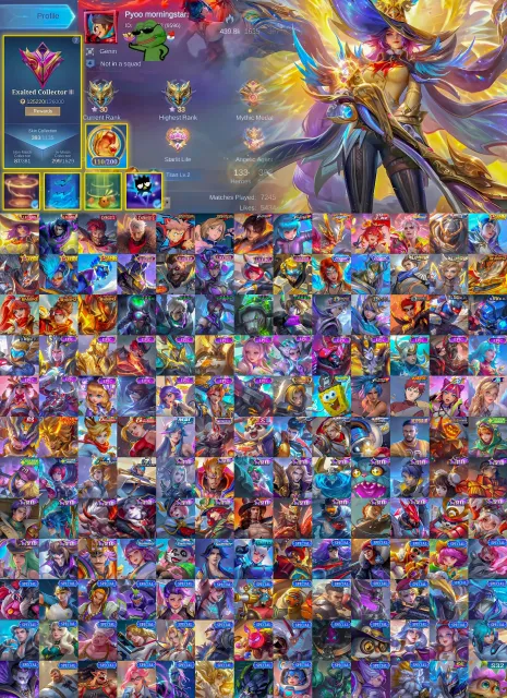👑 Lesley & Alucard Legend 👹 Yu Zhong & Granger Exorcist 🍥 Yin & Melissa JJK ⭐ Moskov Allstar, Sale, Rank: Mythic, Level: 87, Winrate: 60%, Heroes: 133, Skins: 393