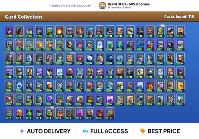 (Android/iOS) ⭐ CR King 13 ⭐ Goblins + Witch + Barbarians + Goblin Cage + Little Prince, Arena 19, Level 13, 7166 trophies, 119 cards, No