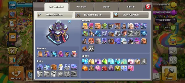 🟥⬛🛑Th 15 NEAR MAX🛑⚫XP 180🛑⚫Heroes Level-K85/Q85/MP60/W60/RC30🛑⚫Gems 900🛑⚫With Gmail🛑⚫Full Access, 15 TH Main Village, 10 TH Builder