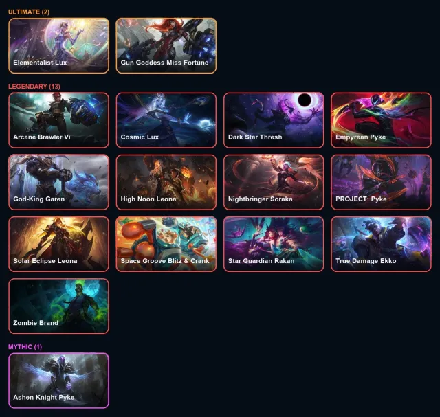 【 Elementalist Lux / Gun Goddess 】【 6 Mythic skins 】【 13 legendary skins 】, Продажа, уровень 365, чемпионы 126, скины 192, Бронза
