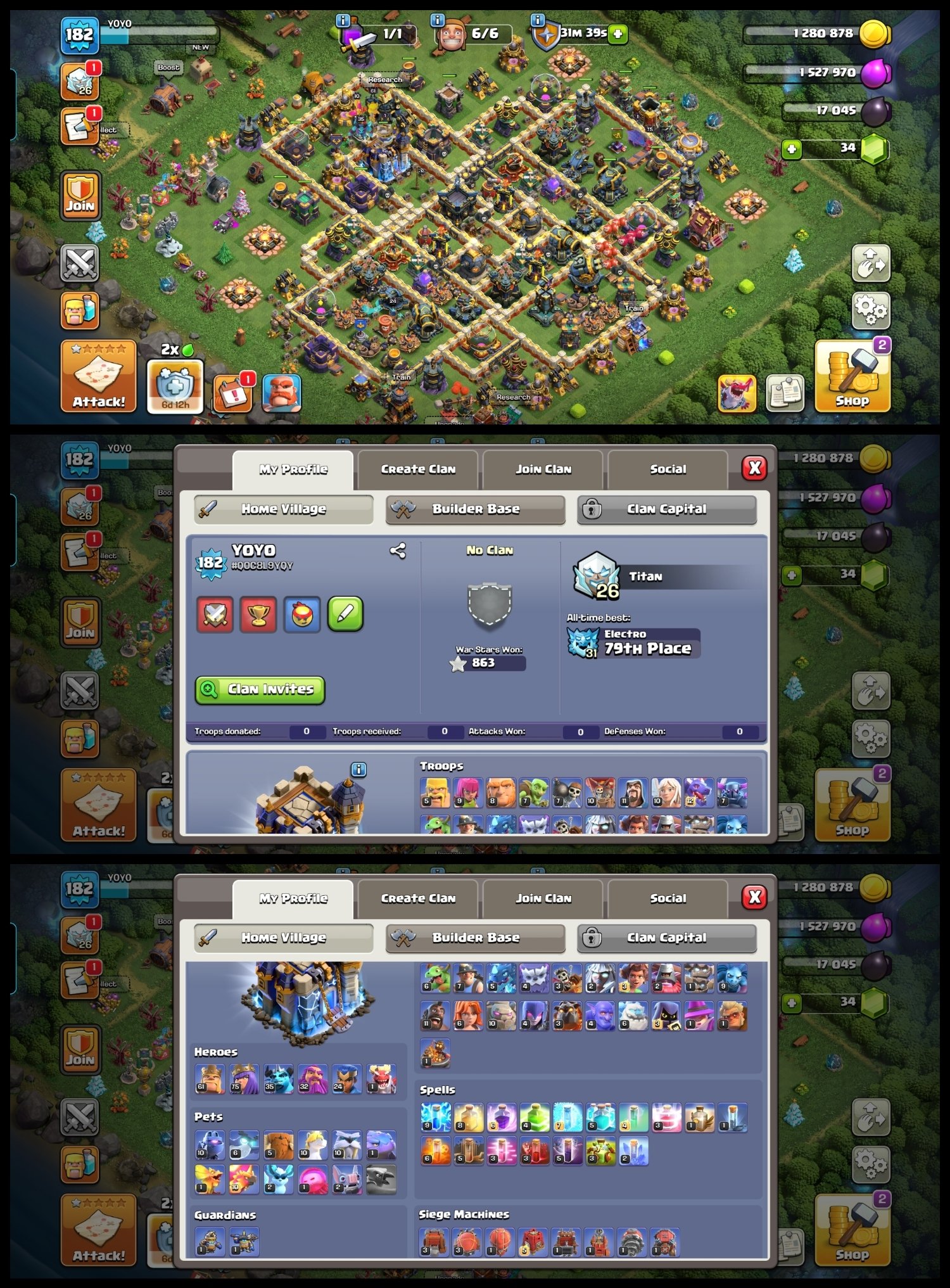 Max Type Th18-Th16 Max Wall-[Egypt Local]-5x EPIC,2x MAX EQ.-Hero(61,75,35,32,24)-2x Scenery, 18 TH Main Village, 10 TH Builder