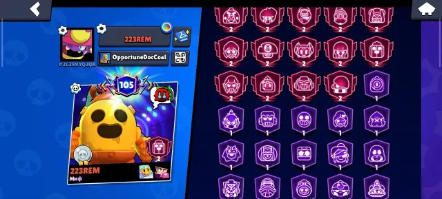 120K A lot of legendaries, etc., 120000 trophies, 106 brawlers, 105 primes