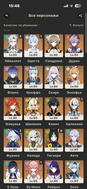 ⭐️60AR. Имеется Невиллет c2+сигна, Фурина c2, Арлекино c1+коршун, Сандроне, Оддета, Весна и др⭐️, Любая платформа, Почта привязана, Люмин, Прокачанный, AR 60