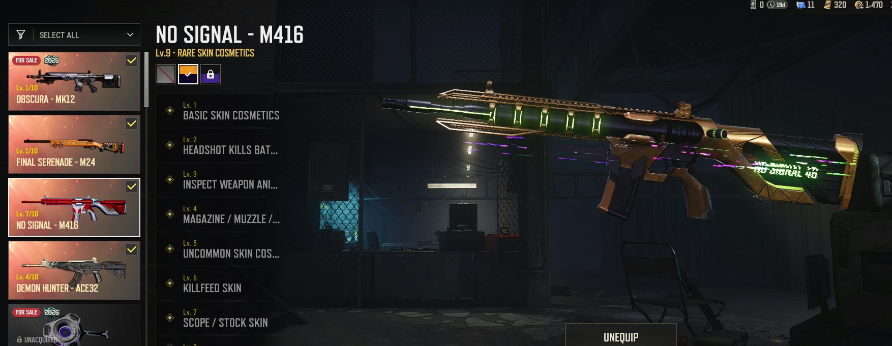 🔥[PROGRESSIVE] NO SIGNAL - M416 (LEVEL 7-9) + CHROMA + Demon Hunter (LEVEL 4) + 2 Guns + PORSCHE CAYENNE