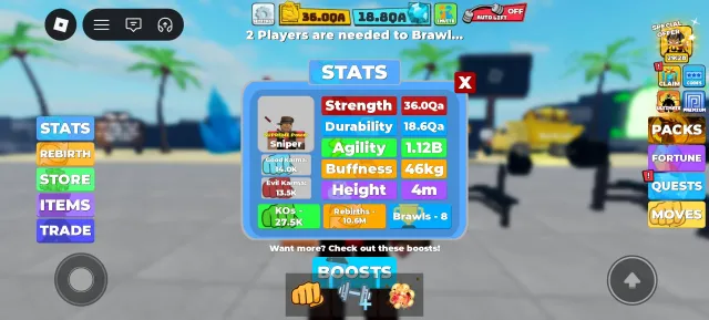 Muscle Legends account 36qa strength 18qa durability, Sale, Voice chat: No