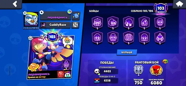 🎃 personal BRAWL STARS account, ✨️103 PRIME, 105 BRAWLERS, 106012 CUPS, 141 GEMS, CHEAP BP description🎃, 106012 cups, 105 brawlers, 103 primes