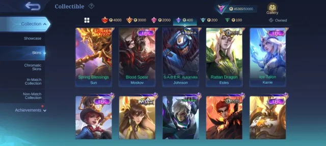 🔥LUCKYBOX Selena collector Natalia deluxe 29 pegasus badang EPIC Gord blerick Freya Moskov emblem Mx, Sale, Rank: Mythic, Level: 84, Winrate: 47%, Heroes: 107, Skins: 213