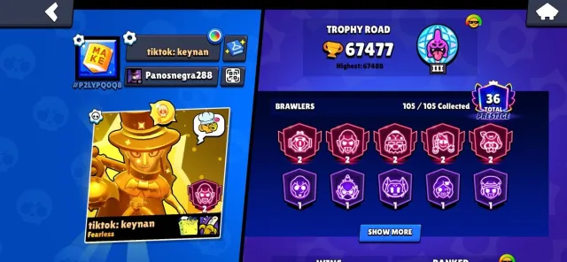 ‼️74 full 11 level | 87 hypercharges | 67777 trophies | TOP account‼️, 67777 trophies, 106 brawlers, 37 primes