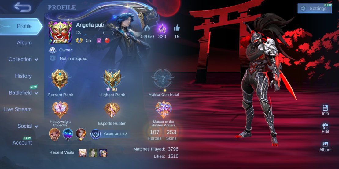 LUCKYBOX HAYABUSA & KARINA | FREE 803 DIAMONDS & WEEKLY DIAMOND PASS 20 DAYS, Sale, Rank: Legend, Level: 55, Winrate: 49%, Heroes: 107, Skins: 253