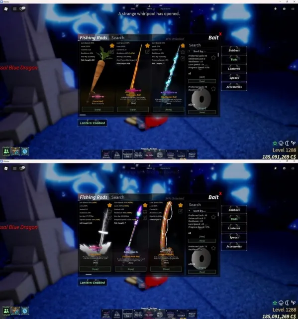 🔥 FISCH 1288 LVL (185M, TOP RODS, PASSES) + BLOX FRUITS (DARK BLADE, X2) | 69K SPENT 🔥, Sale, Voice chat: No