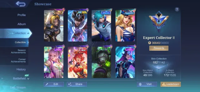 SAFE & CHEAP | EMBLEM MAX,COLLECTOR NATALIA AND HAVE 27 EPIC SKIN, Продажа, Ранг: Мифический, Уровень: 88, Процент побед: 51%, Герои: 110, Облики: 182