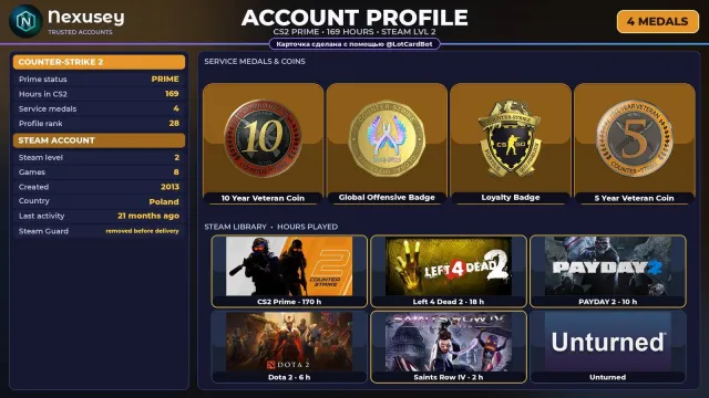 🚀 【CS2 PRIME】 ✨ +4 RARE MEDALS: 10 YEARS · GO · LOYALTY ✨ 2013 | +3 GAMES | FULL ACCESS #4DKTM0, Sale, Inventory empty, PRIME available