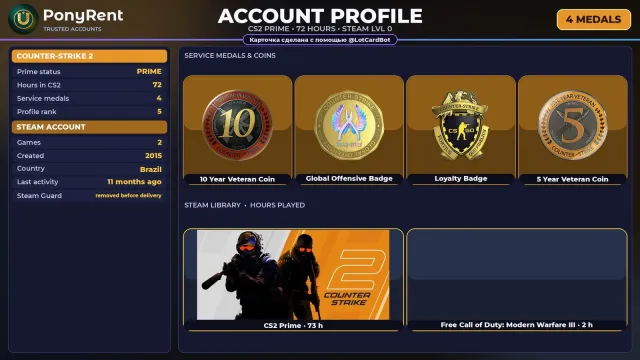 🦄 「CS2 PRIME」 +4 RARE MEDALS: 10 YEARS · GO · LOYALTY ♡ 2015 ♡ +1 GAME ♡ FULL ACCESS 🌸 #48FB8A, Sale, Inventory empty, PRIME available